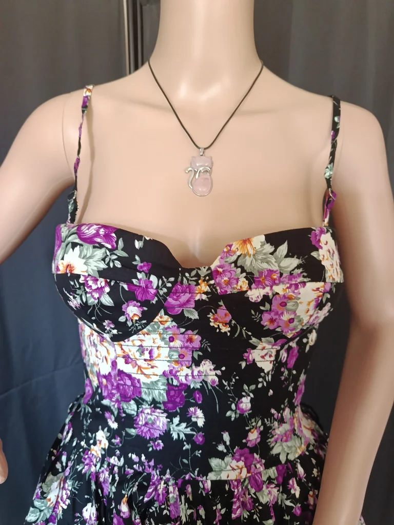 Zwarte bustier jurk met bloemenprint.Maat 36 – photo 2